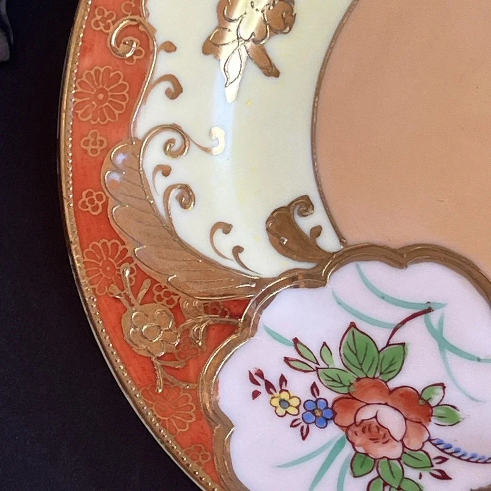Antique 1920s Moriyama Mori Machi Japan Dessert Plates Raised Gold Gilt Set 2
